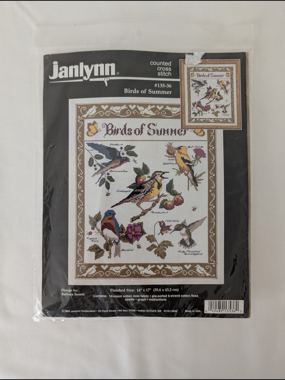 Janlynn Birds of Summer Counted Cross Stitch Kit 135-36 14 x 17 Barbara Sestok